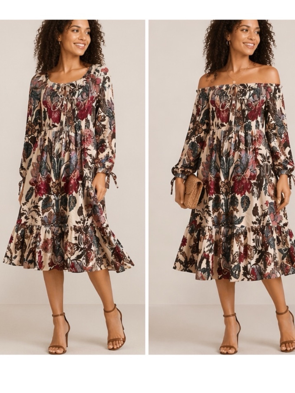 DVF Diane Von Furstenberg Silk Floral Midi Dress Off Shoulder Boho Rare Luxury